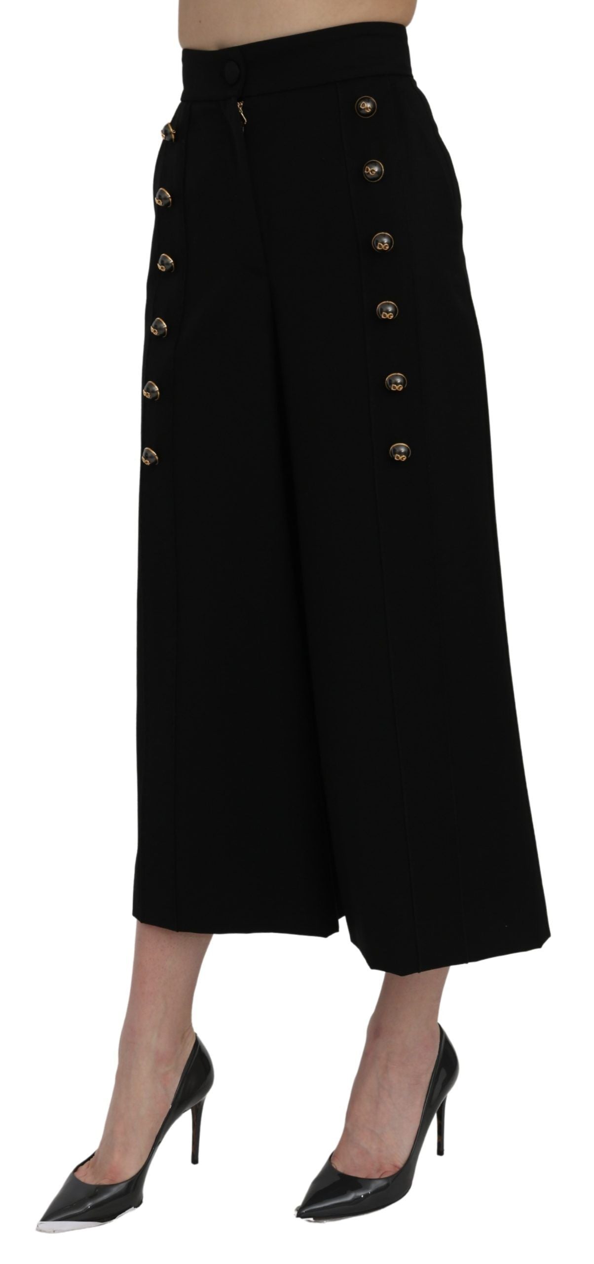 Pantaloni eleganti in lana a vita alta e gamba larga