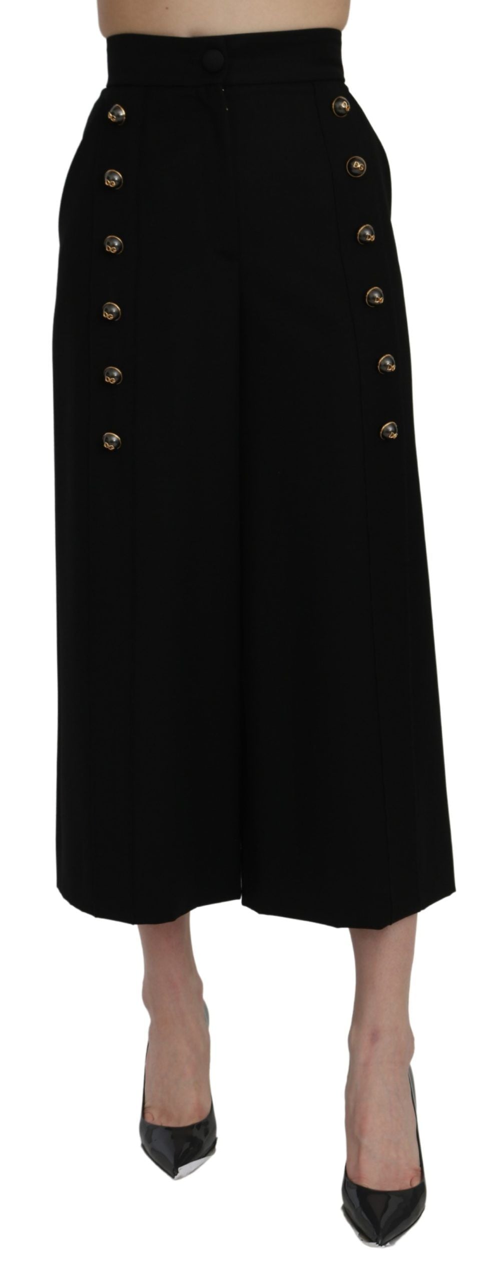 Pantaloni eleganti in lana a vita alta e gamba larga