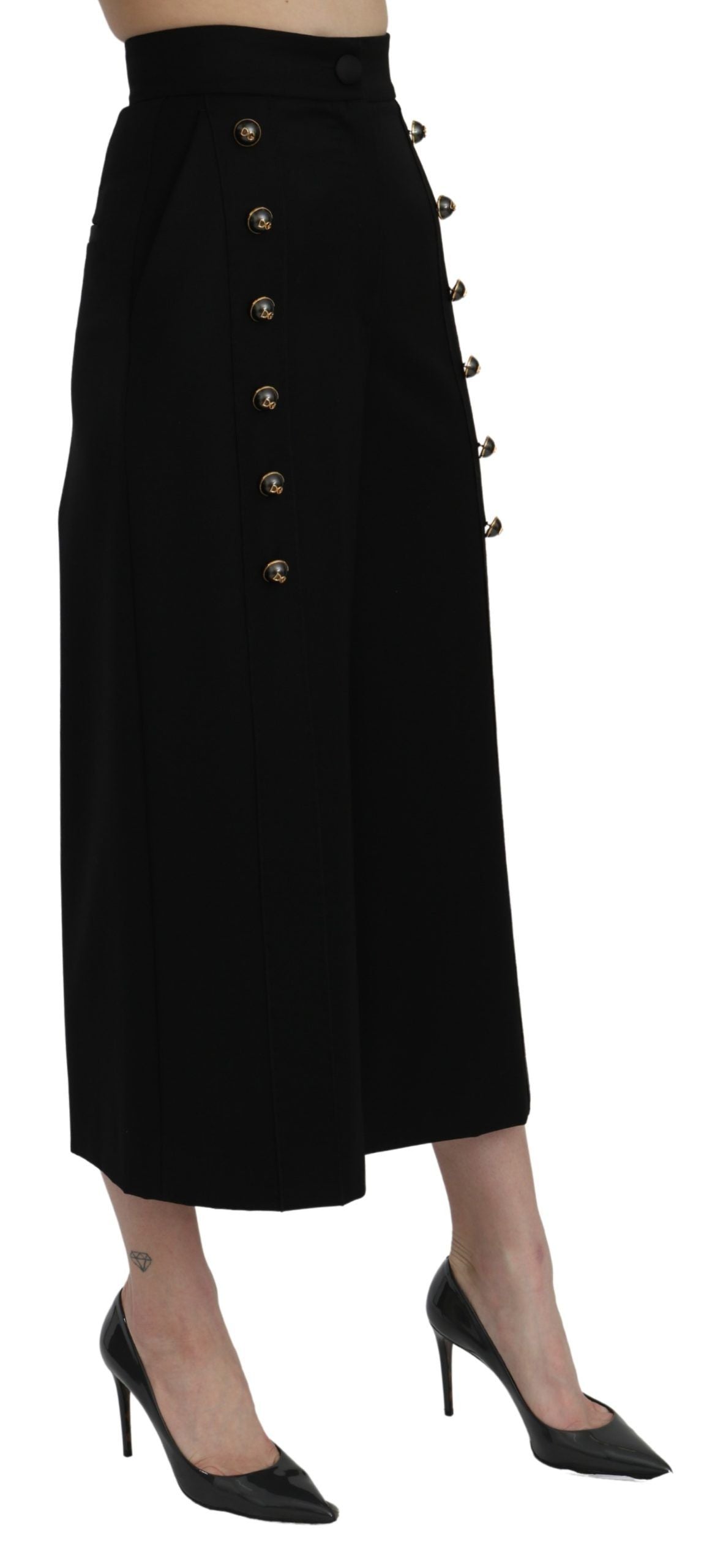 Pantaloni eleganti in lana a vita alta e gamba larga