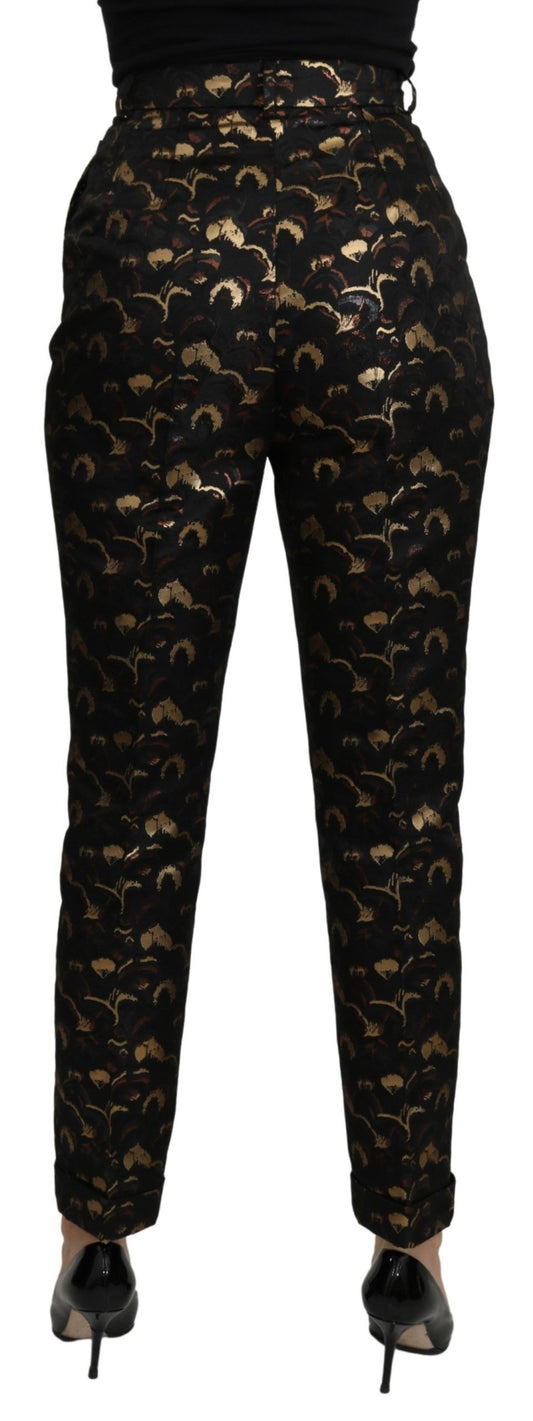 Pantaloni eleganti in broccato affusolati a vita alta