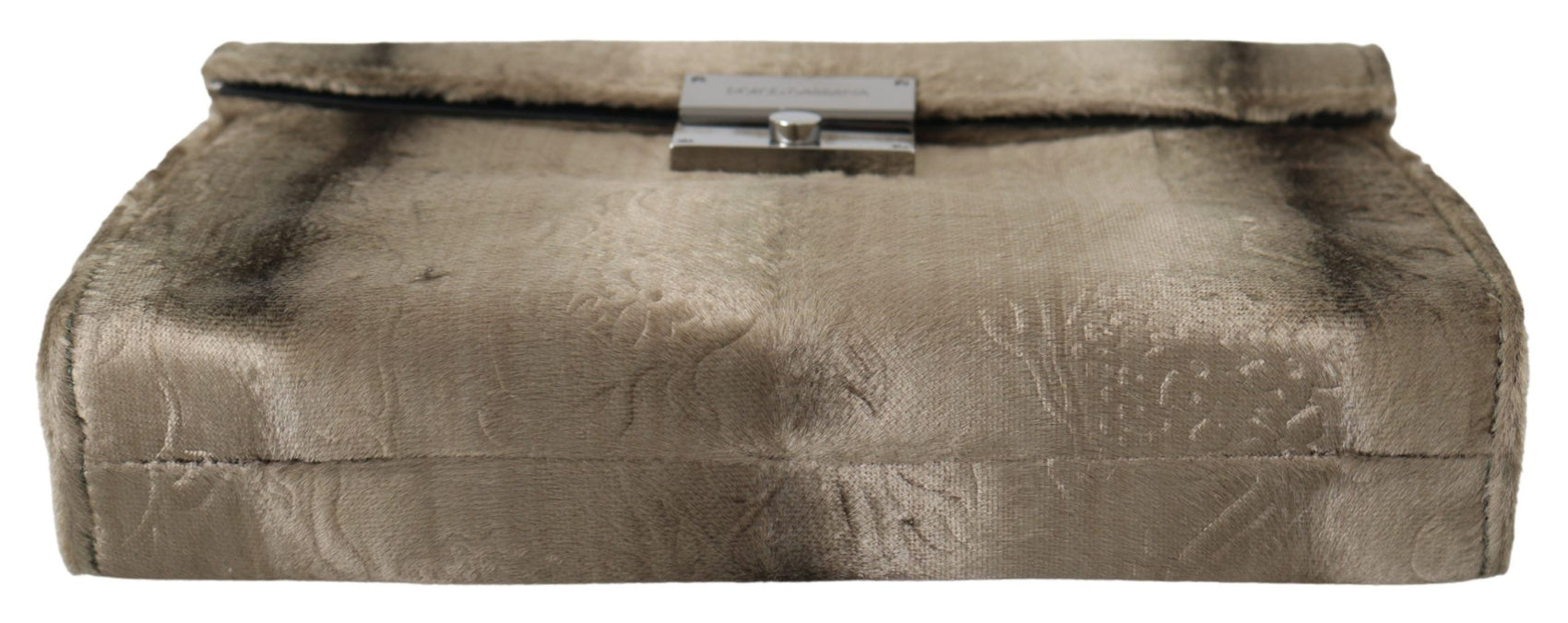 Beige Aktentasche aus Samt und Leder mit Kroko-Print