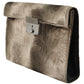 Beige Velvet Croco-Print Leather Briefcase Clutch