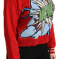 Strahlend roter Kaschmirpullover mit Cartoon-Motiv