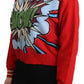 Strahlend roter Kaschmirpullover mit Cartoon-Motiv