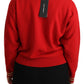Strahlend roter Kaschmirpullover mit Cartoon-Motiv