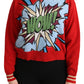 Strahlend roter Kaschmirpullover mit Cartoon-Motiv