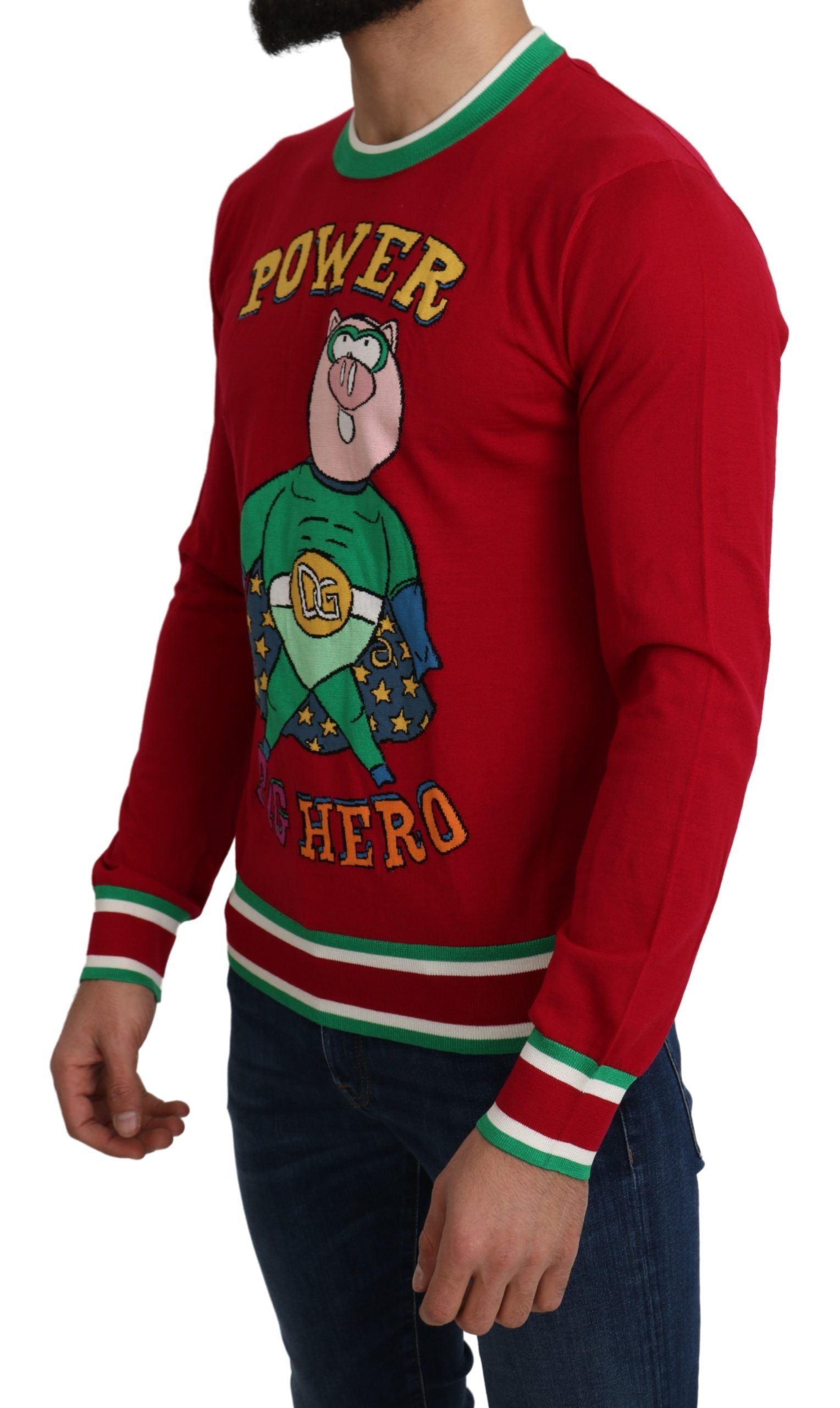 Elegante maglione girocollo in lana e seta rosso