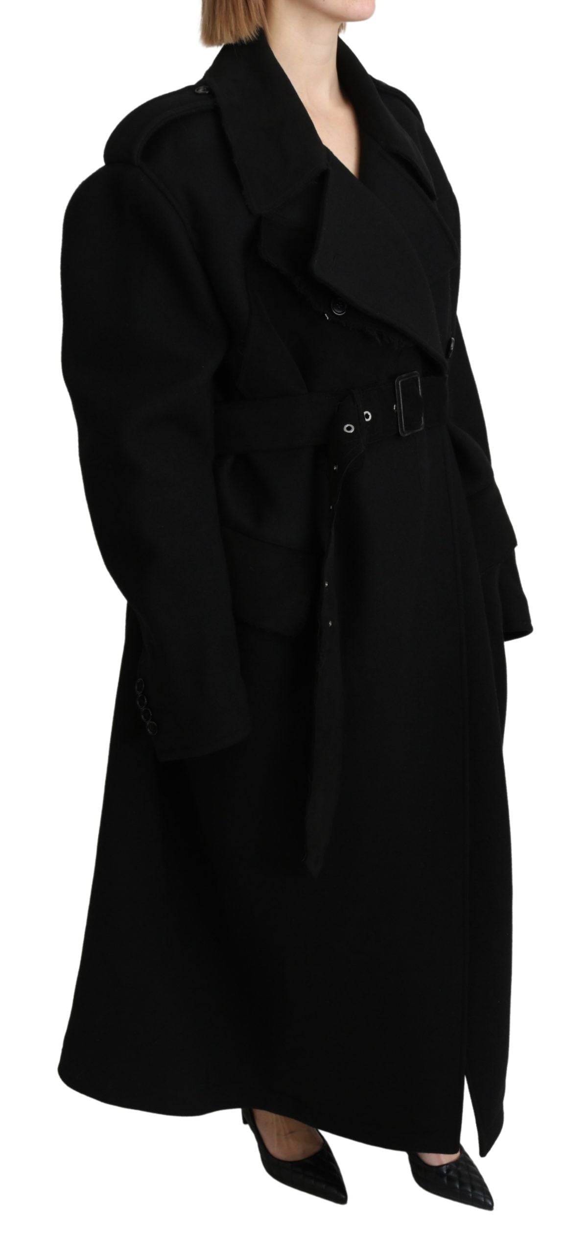 Elegante trench in lana nera