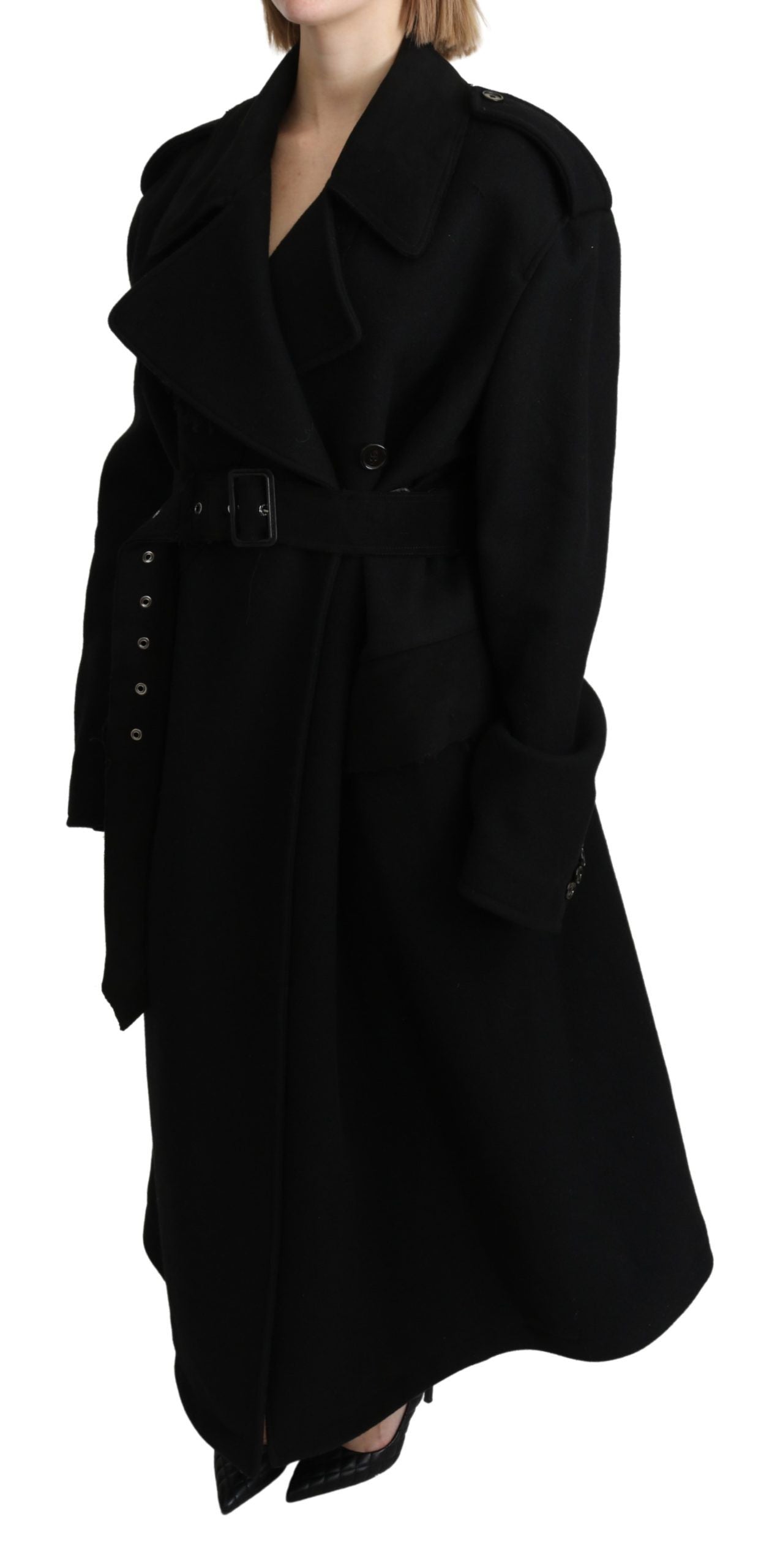 Elegante trench in lana nera