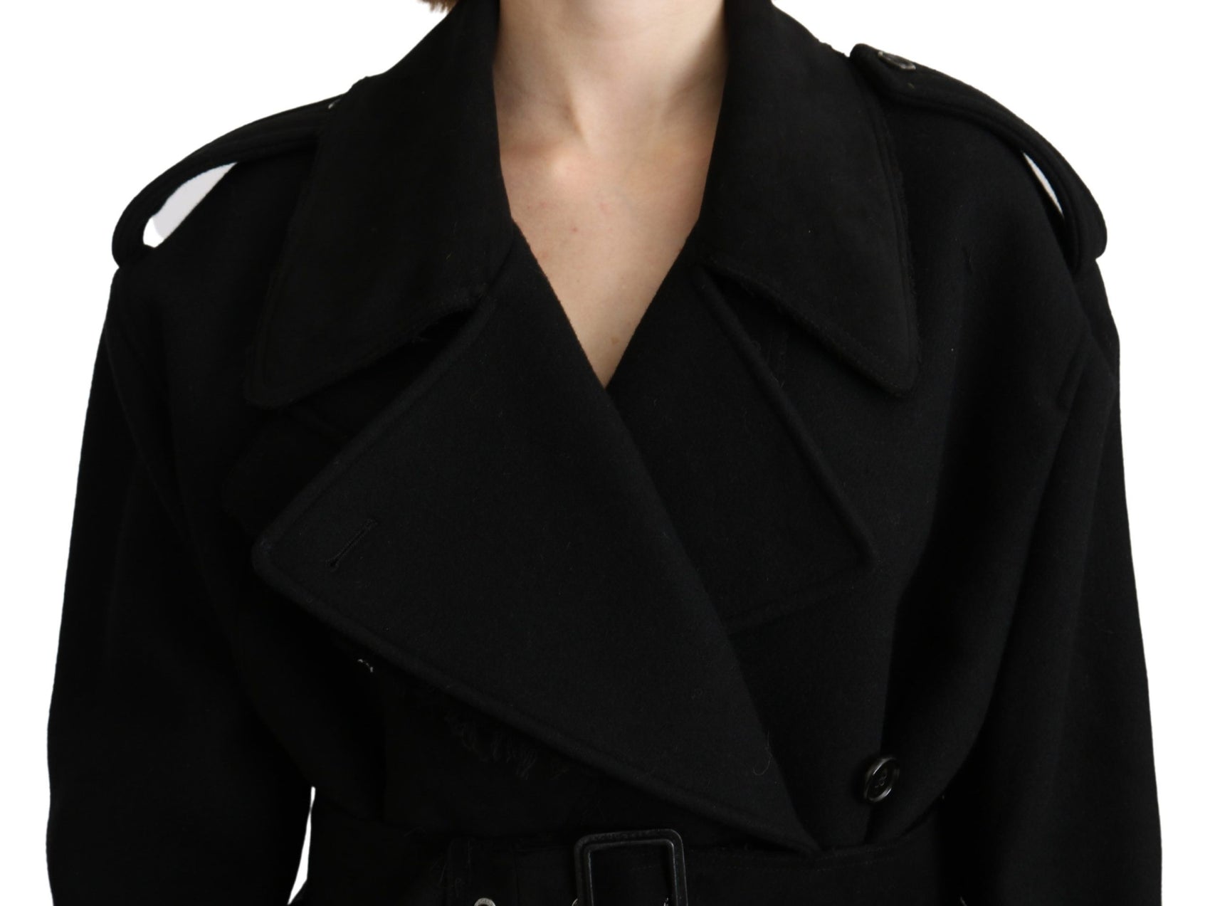 Elegante trench in lana nera