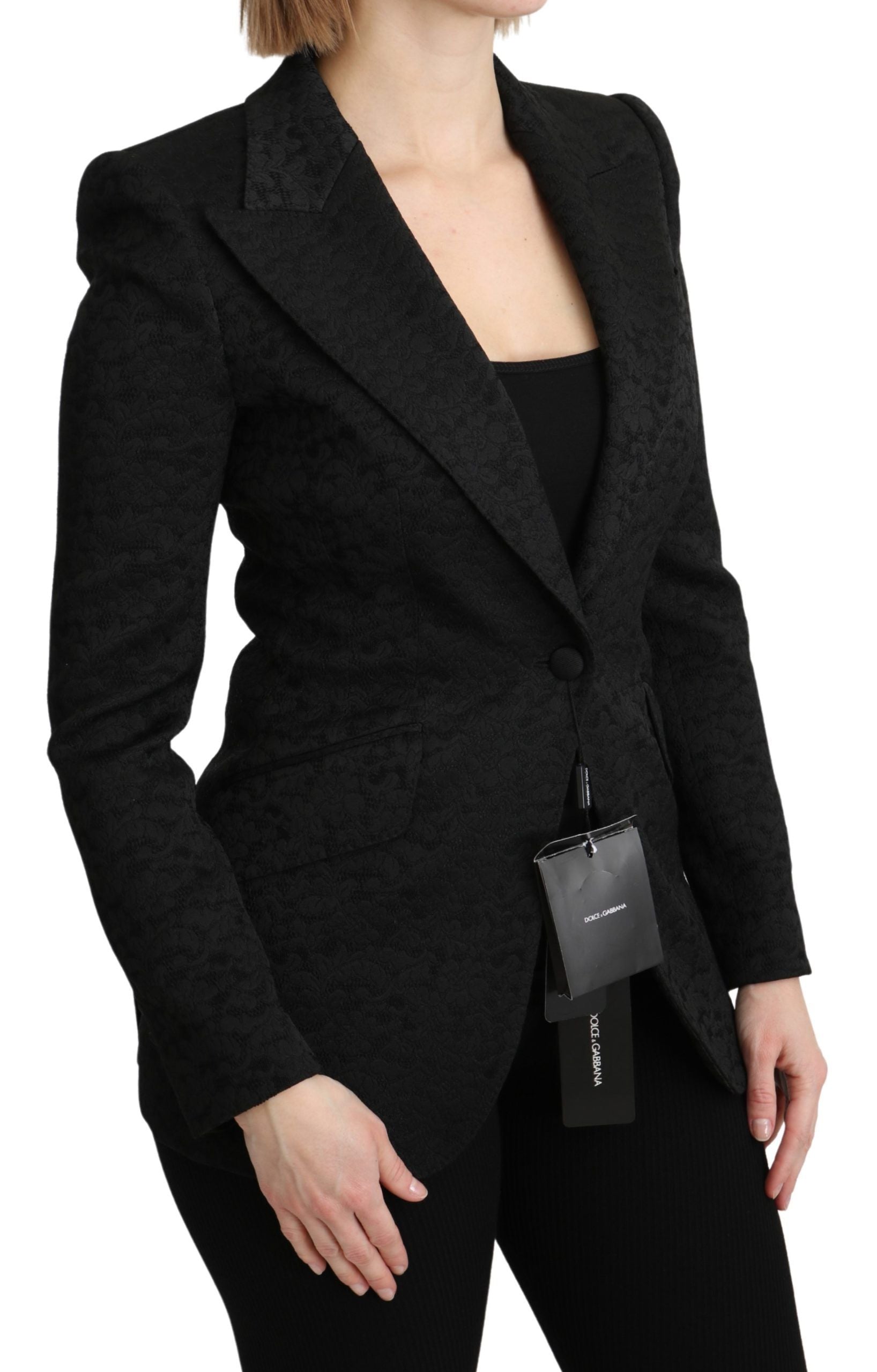 Elegante blazer monopetto in broccato nero