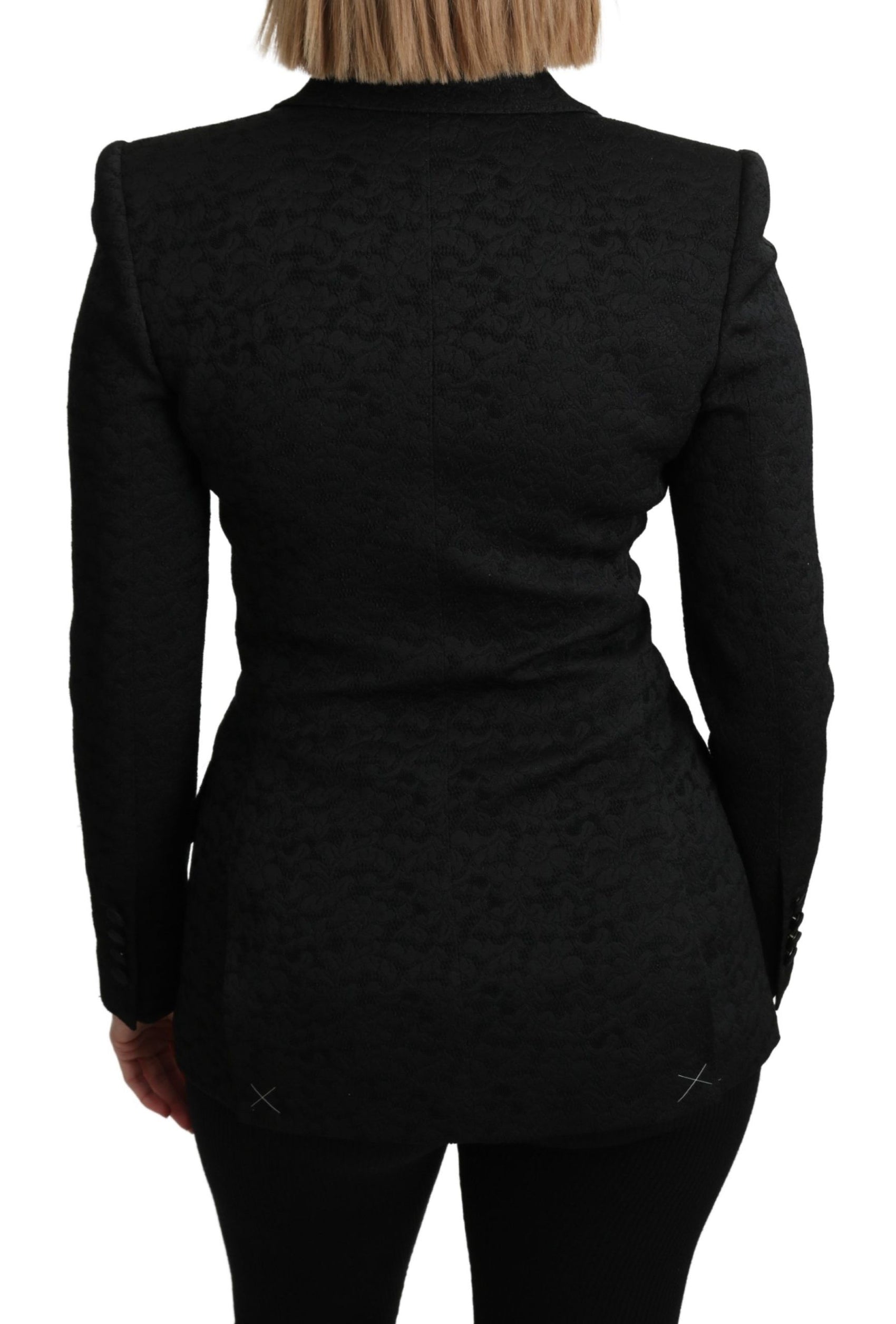 Elegante blazer monopetto in broccato nero
