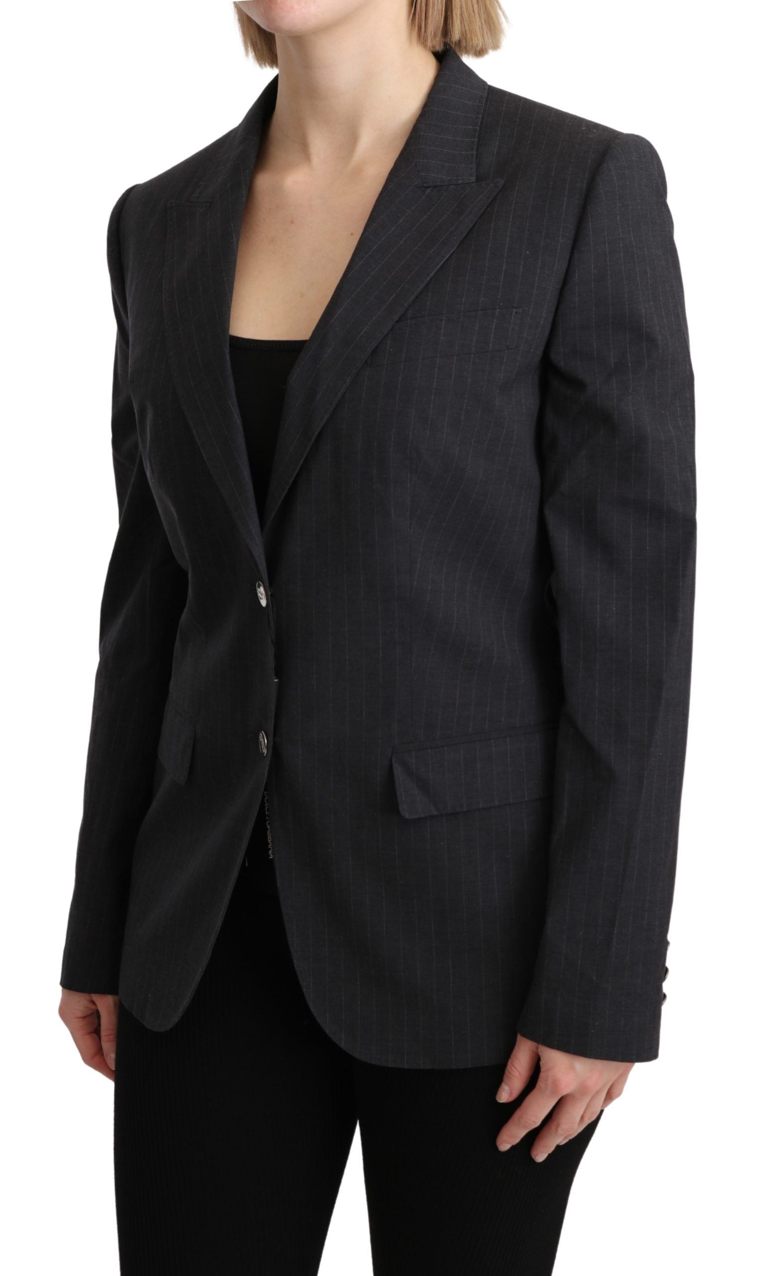 Elegante blazer in cotone a righe grigie