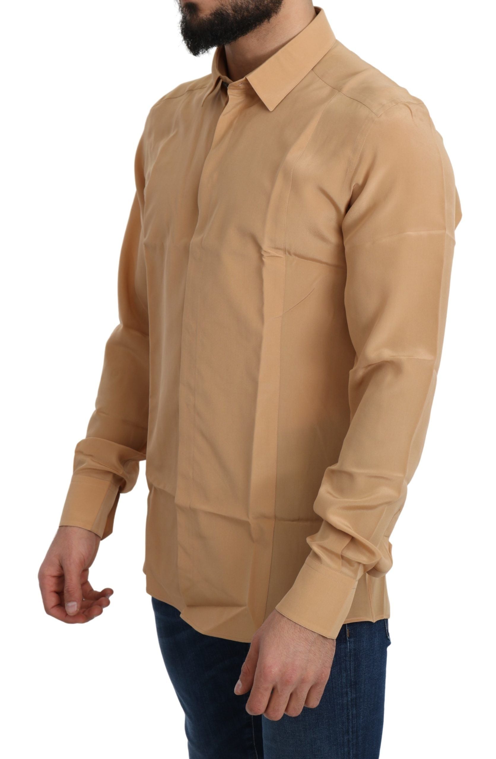 Camicia elegante da uomo in seta gialla