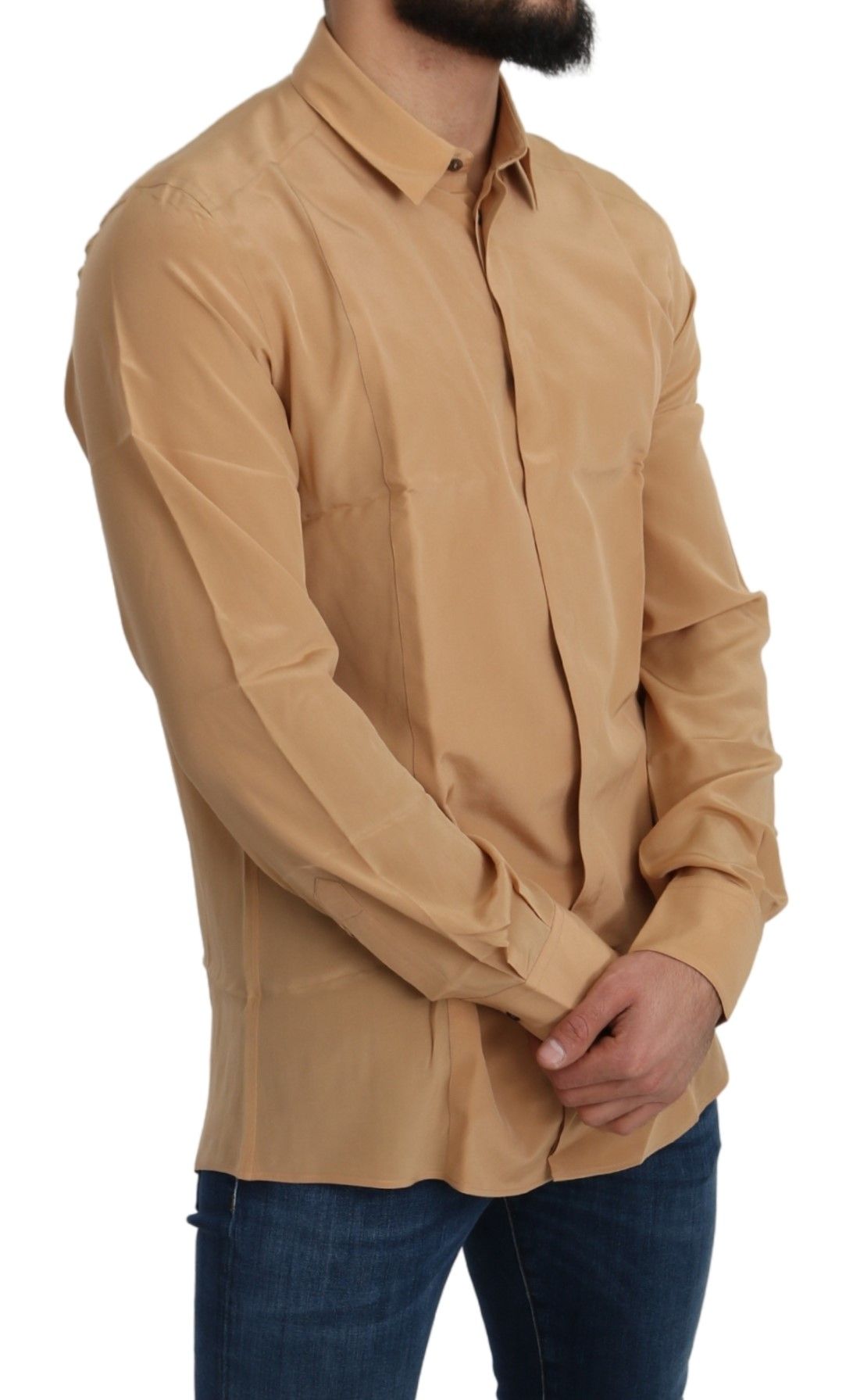 Camicia elegante da uomo in seta gialla