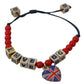 Elegante bracciale in misto cotone e vetro blu e rosso