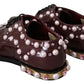 Elegant Bordeaux Lace-Up Flats with Pearls and Crystals