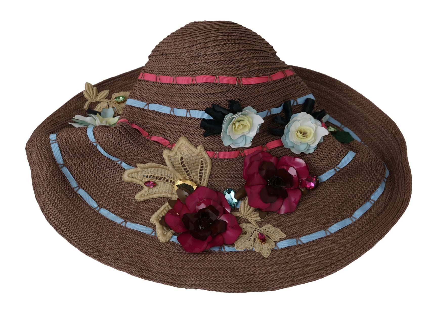 Eleganter Schlapphut aus Stroh mit floralen Akzenten