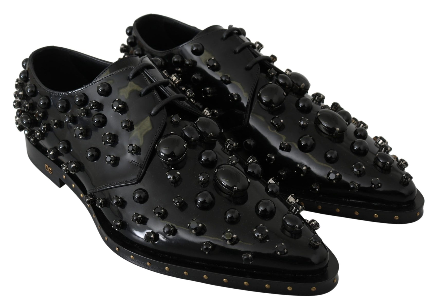 Elegante schwarze Abendschuhe aus Leder mit Kristallen