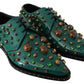 Emerald Leather Dress Shoes with Crystal Accents