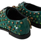 Emerald Leather Dress Shoes with Crystal Accents