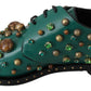 Emerald Leather Dress Shoes with Crystal Accents