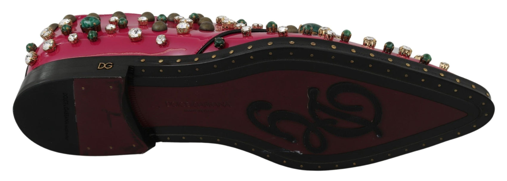 Fuchsiafarbene Ballerinas aus Lackleder mit Kristallen