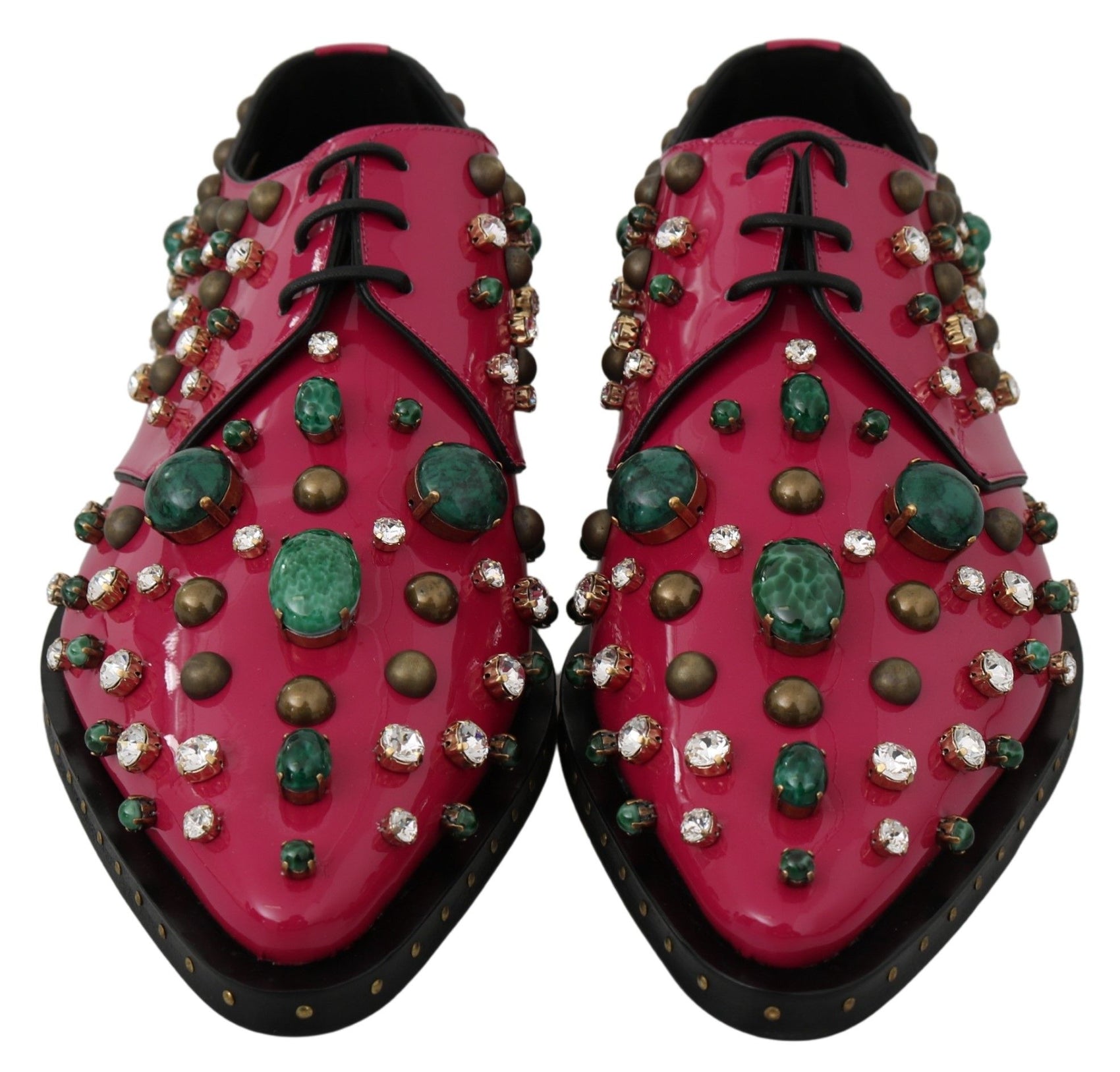 Fuchsiafarbene Ballerinas aus Lackleder mit Kristallen