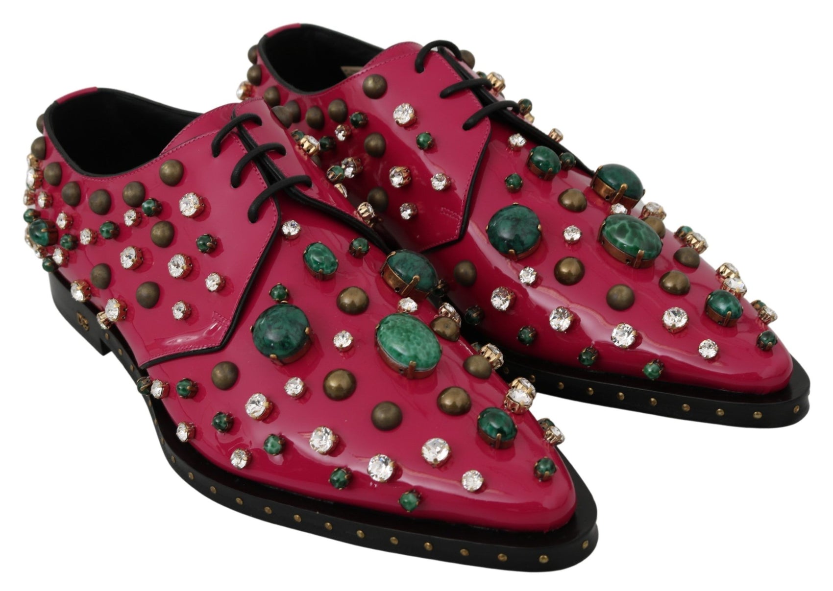 Fuchsiafarbene Ballerinas aus Lackleder mit Kristallen