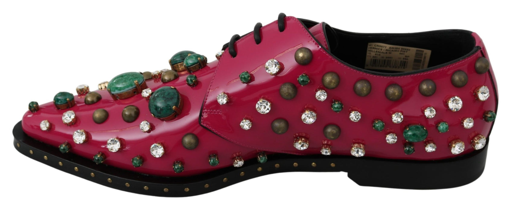 Fuchsiafarbene Ballerinas aus Lackleder mit Kristallen