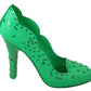 Enchanting Crystal Cinderella Pumps in Lush Green