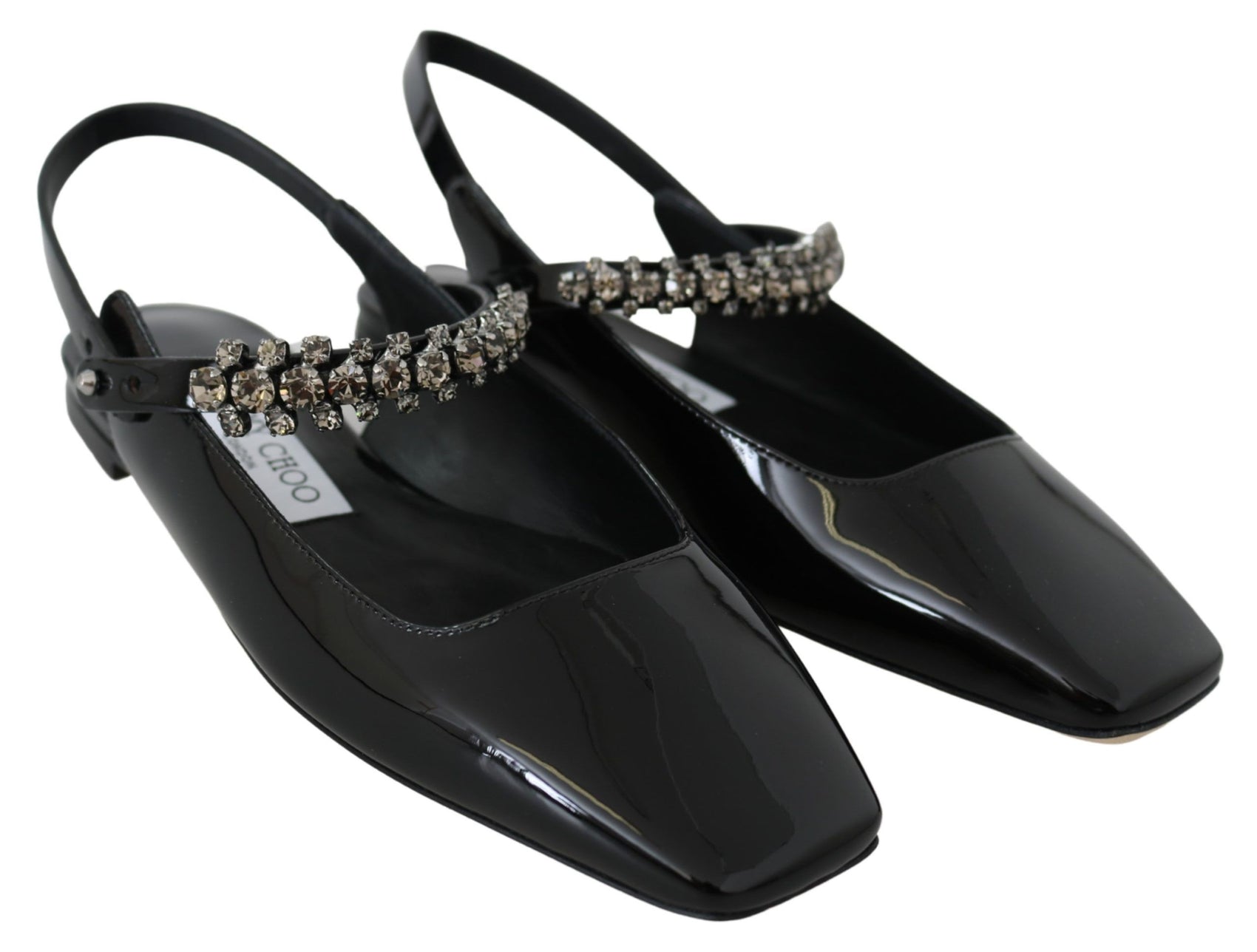 Elegante schwarze Lack-Ballerinas mit Kristall-Akzent