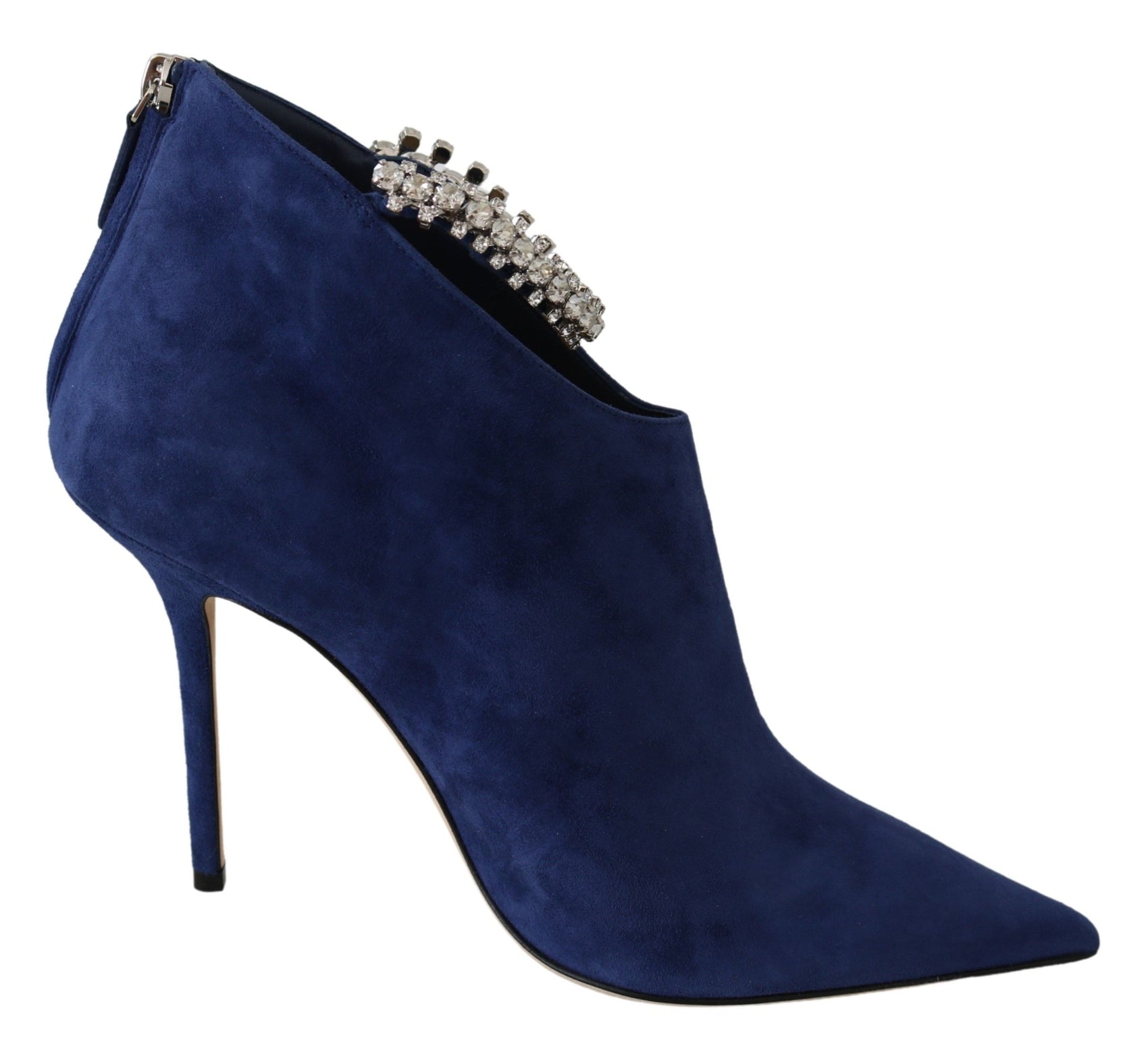 Pop Blue Crystal-Strap Heeled Boots