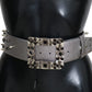 Stunning Silver Leather Crystal-Studded Belt