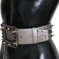 Stunning Silver Leather Crystal-Studded Belt