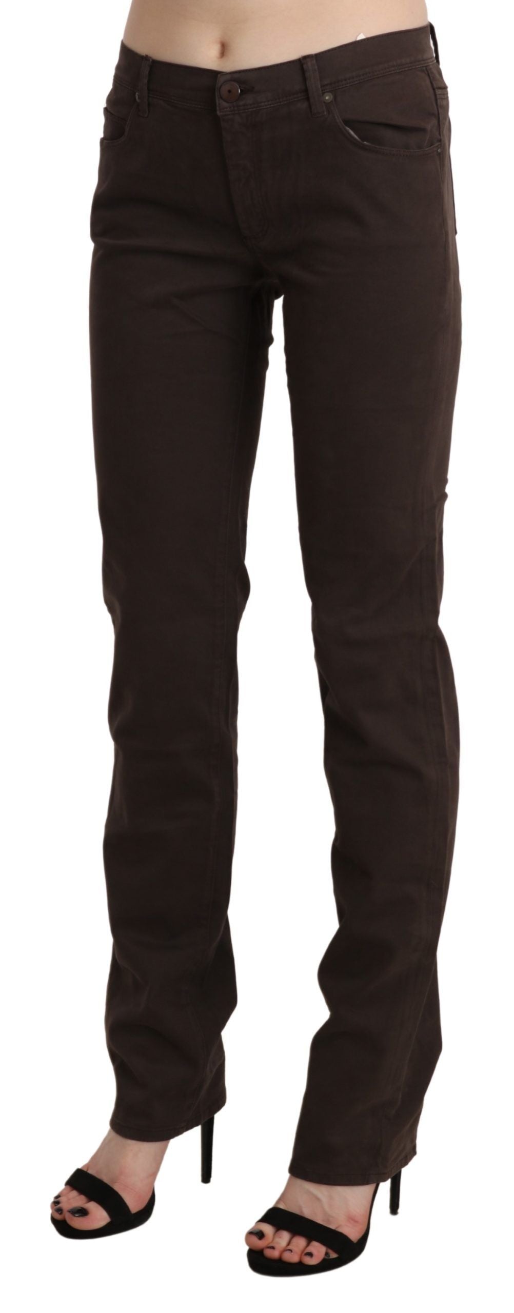 Schicke, braune Skinny-Hose mit mittlerer Taille