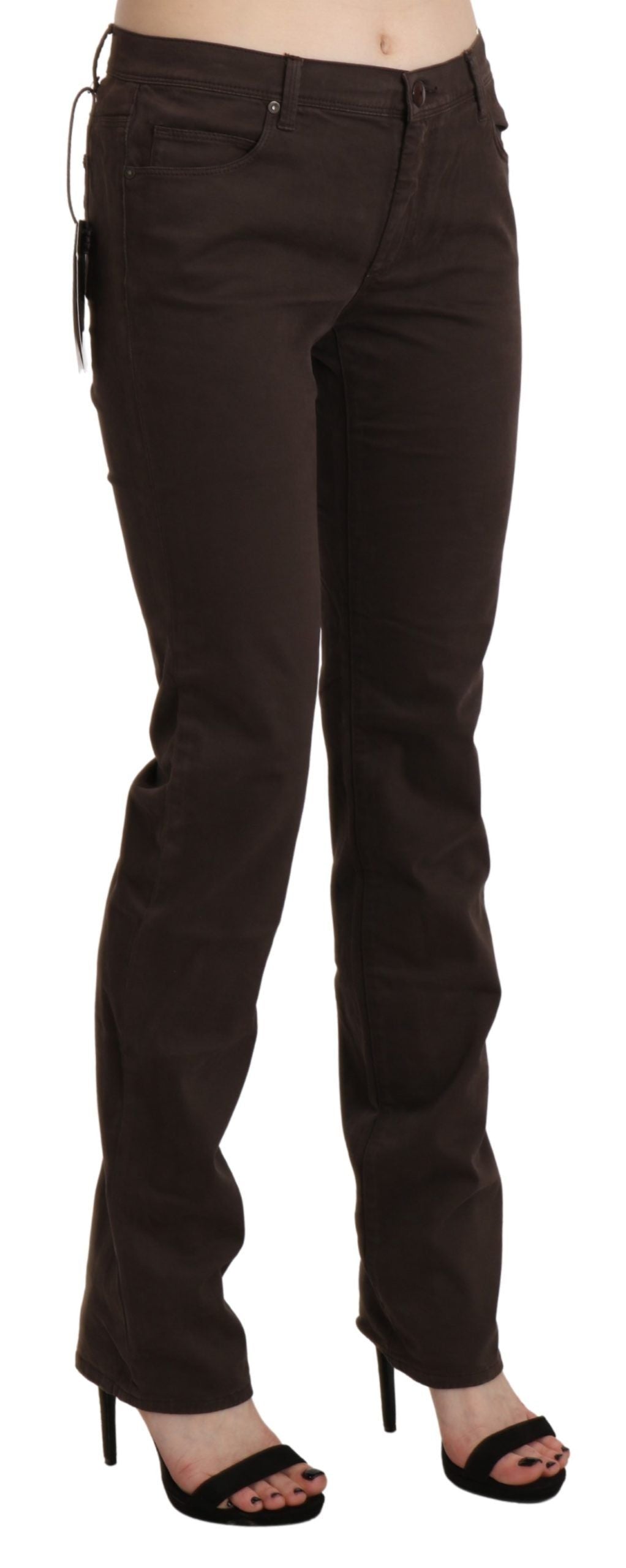 Schicke, braune Skinny-Hose mit mittlerer Taille