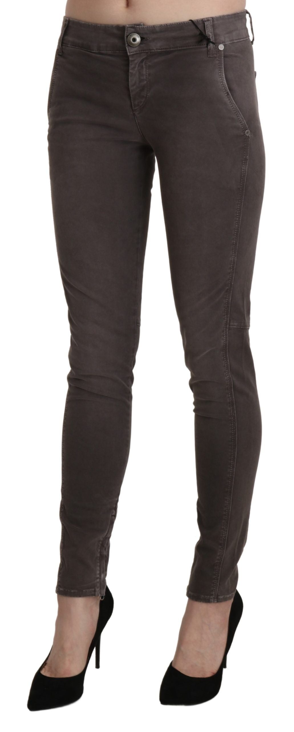 Schicke braune Skinny-Hose mit niedriger Taille