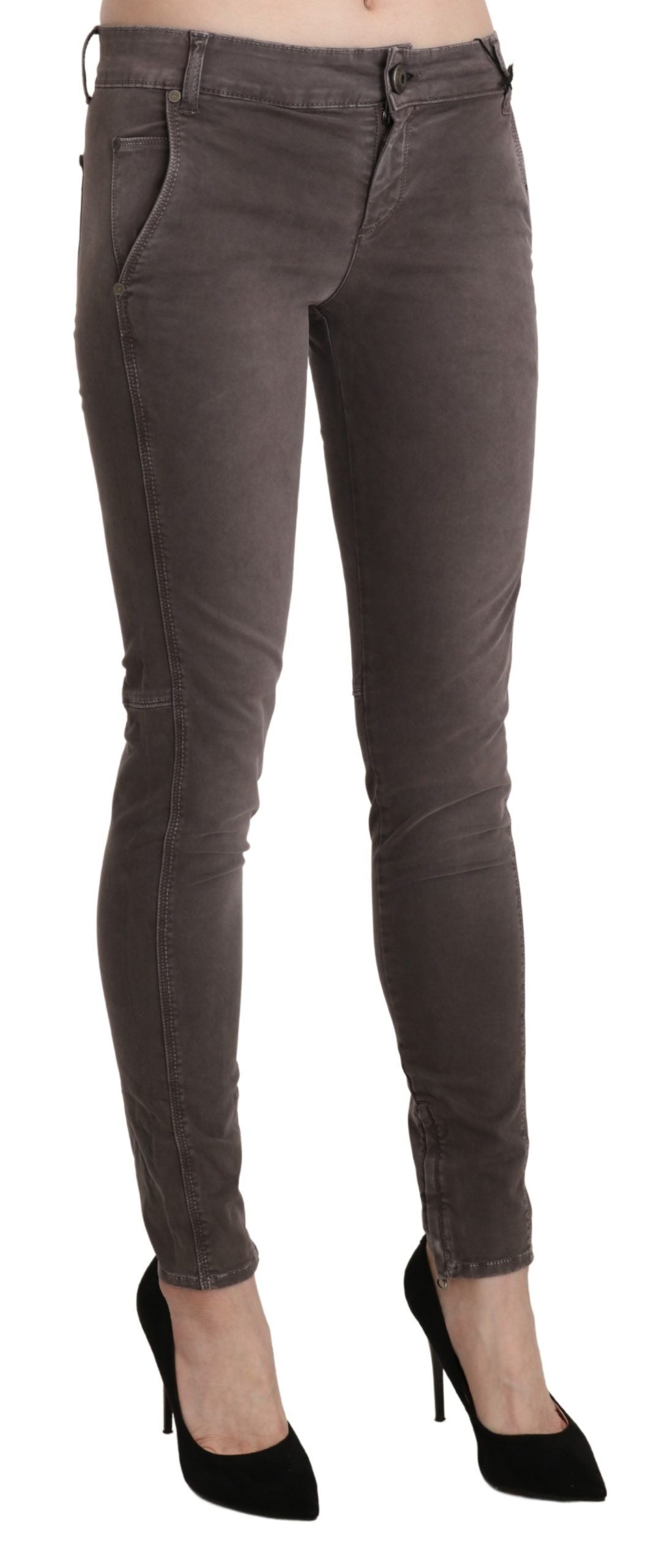 Schicke braune Skinny-Hose mit niedriger Taille