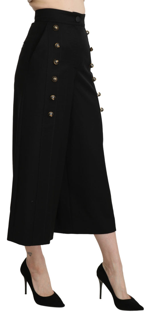 Pantaloni eleganti a vita alta e gamba larga in lana vergine