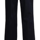 Navy Blue High Waist Straight Cotton Pants