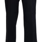 Navy Blue High Waist Straight Cotton Pants