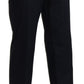 Navy Blue High Waist Straight Cotton Pants