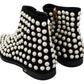 Chic Black Suede Ankle Boots with Pearls