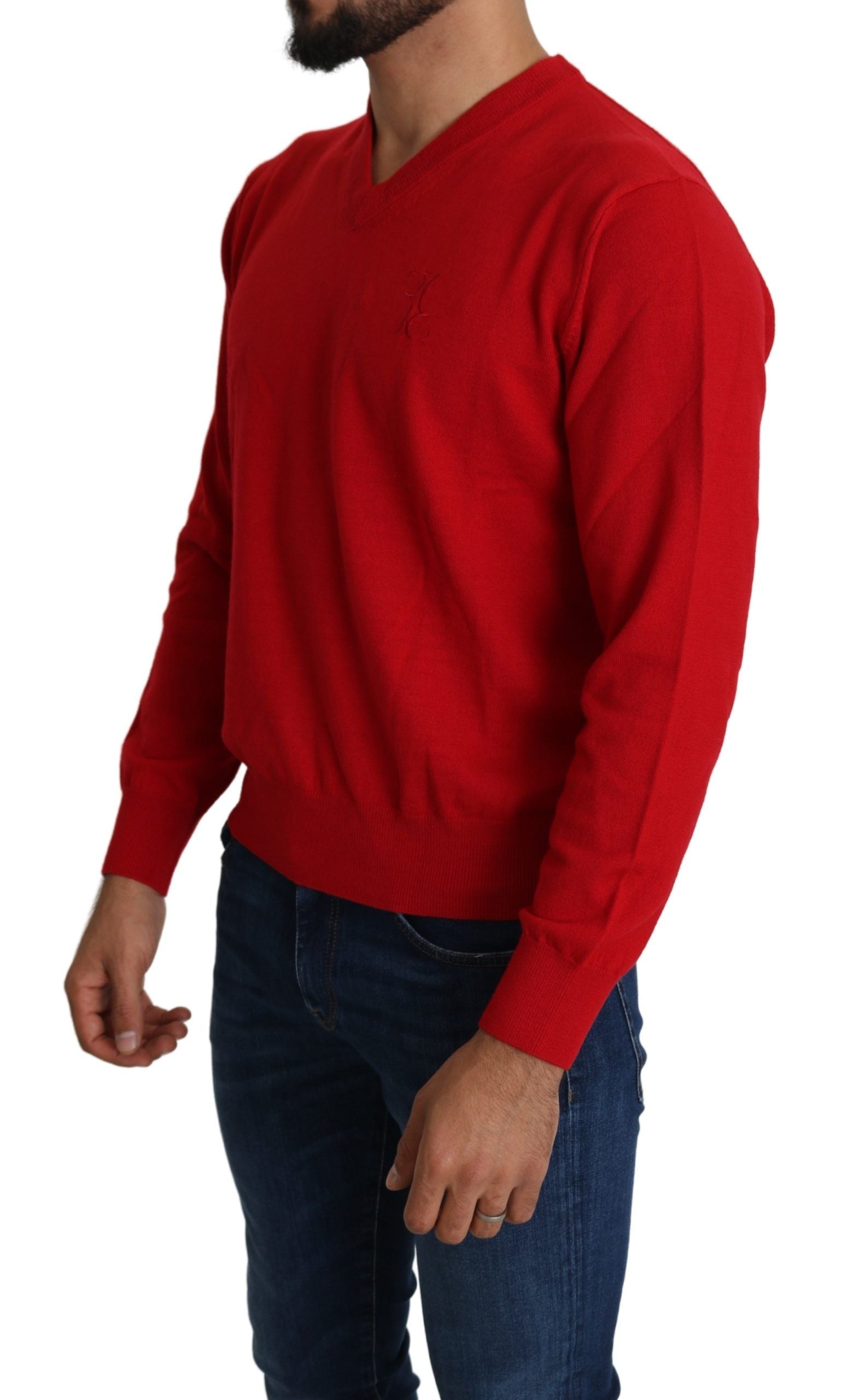 Ikonischer bestickter roter Wollpullover