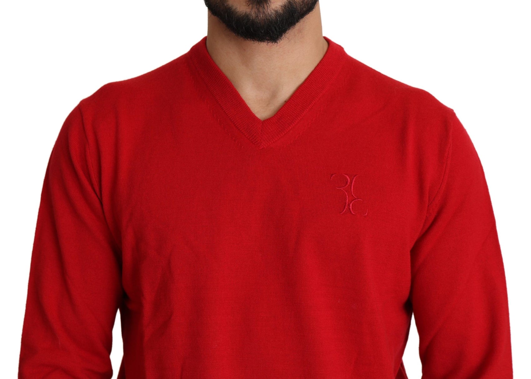Ikonischer bestickter roter Wollpullover