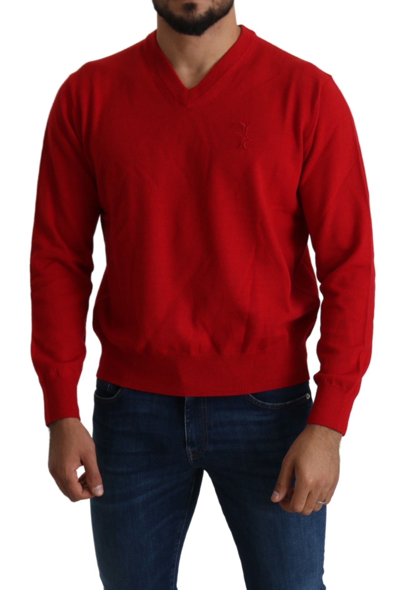 Ikonischer bestickter roter Wollpullover