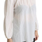 Dolce & Gabbana White Silk Pussy Bow Long Sleeved Top Blouse