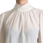 Dolce & Gabbana White Silk Pussy Bow Long Sleeved Top Blouse