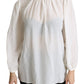 Dolce & Gabbana White Silk Pussy Bow Long Sleeved Top Blouse
